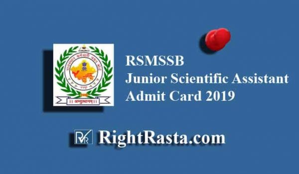 RSMSSB Junior Scientific Assistant Admit Card 2019