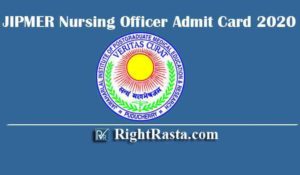 JIPMER Nursing Officer Admit Card 2020