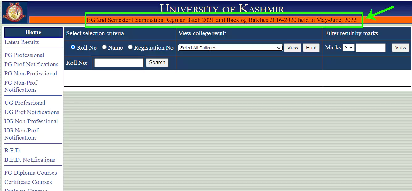Kashmir University BG 2nd Semester Result