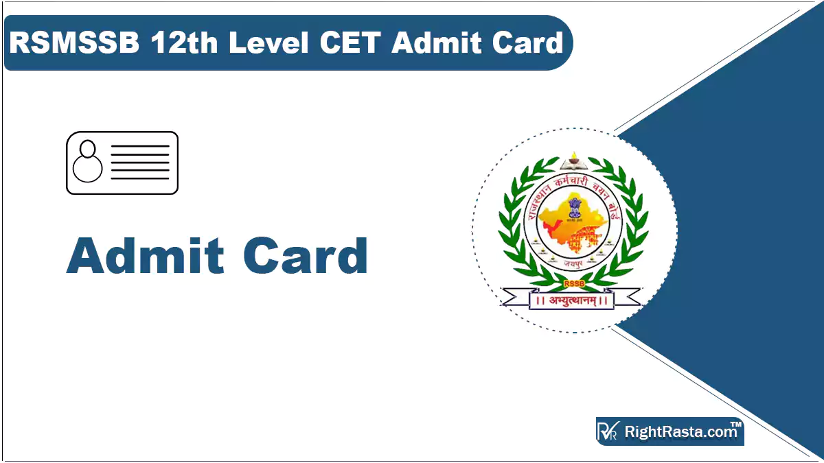 RSMSSB 12th Level CET Admit Card