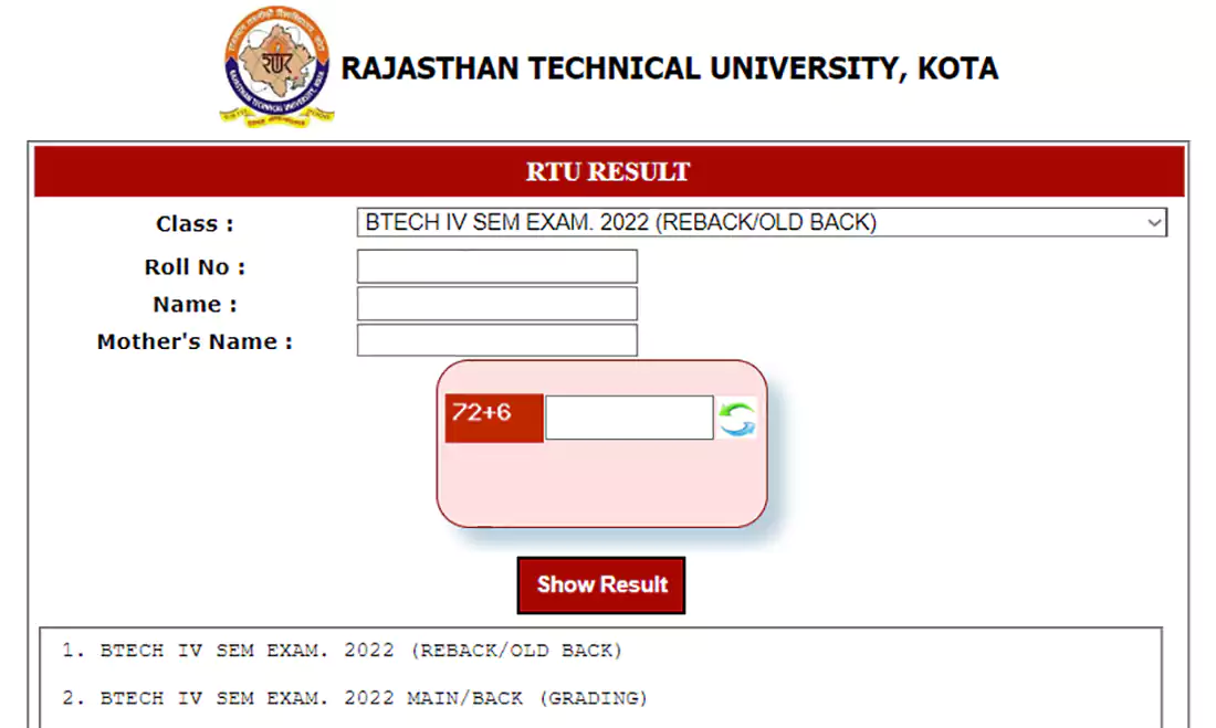 RTU B.Tech 4th Sem Result