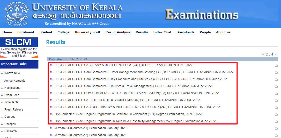Kerala University 1st Sem Result